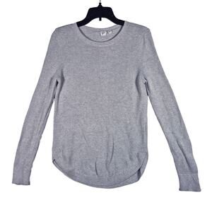 Gap Cotton Knit Gray Crew Neck Minimalist Rounded Hem Sweater Womens Size Small